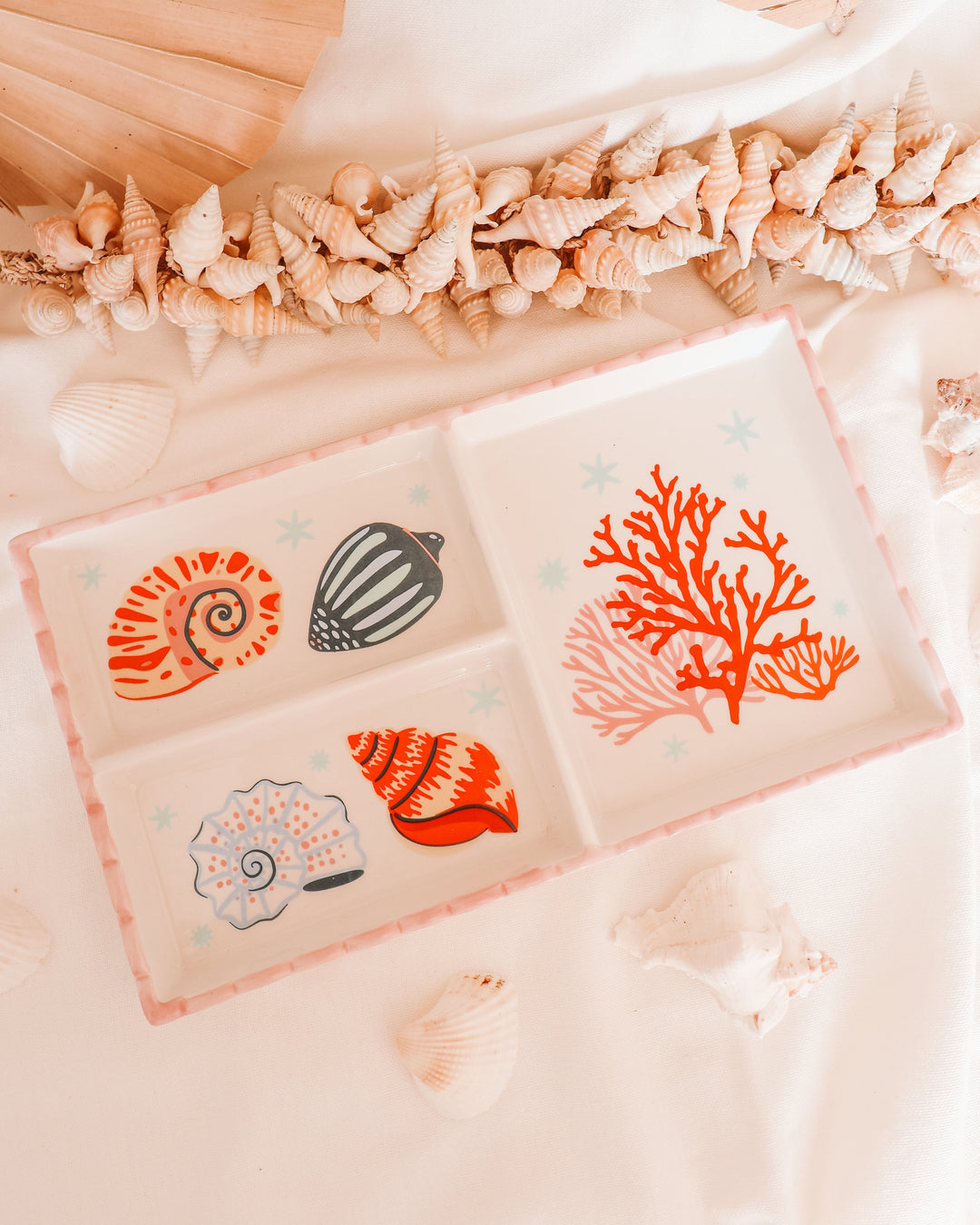 Pastel Shell & Coral Coastal Trinket Tray
