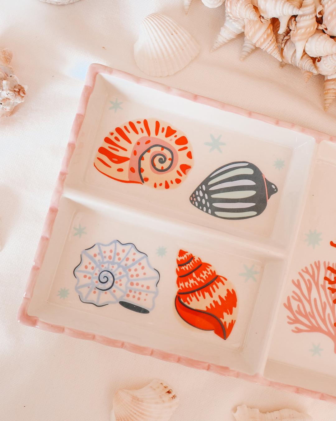 Pastel Shell & Coral Coastal Trinket Tray